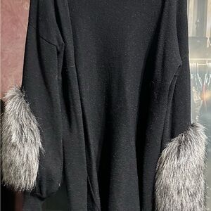 Elegant Black Sweater with Faux Fur Cuffs